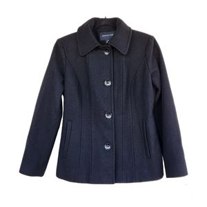 London Fog Women's Lined Black Button Up Pea Coat Sz PS WARM!